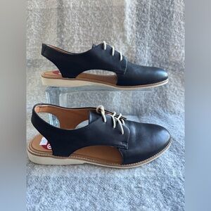 Rollie Derby Retro Black Cutout Leather Slingback Flat Shoes Size 40 NWOT